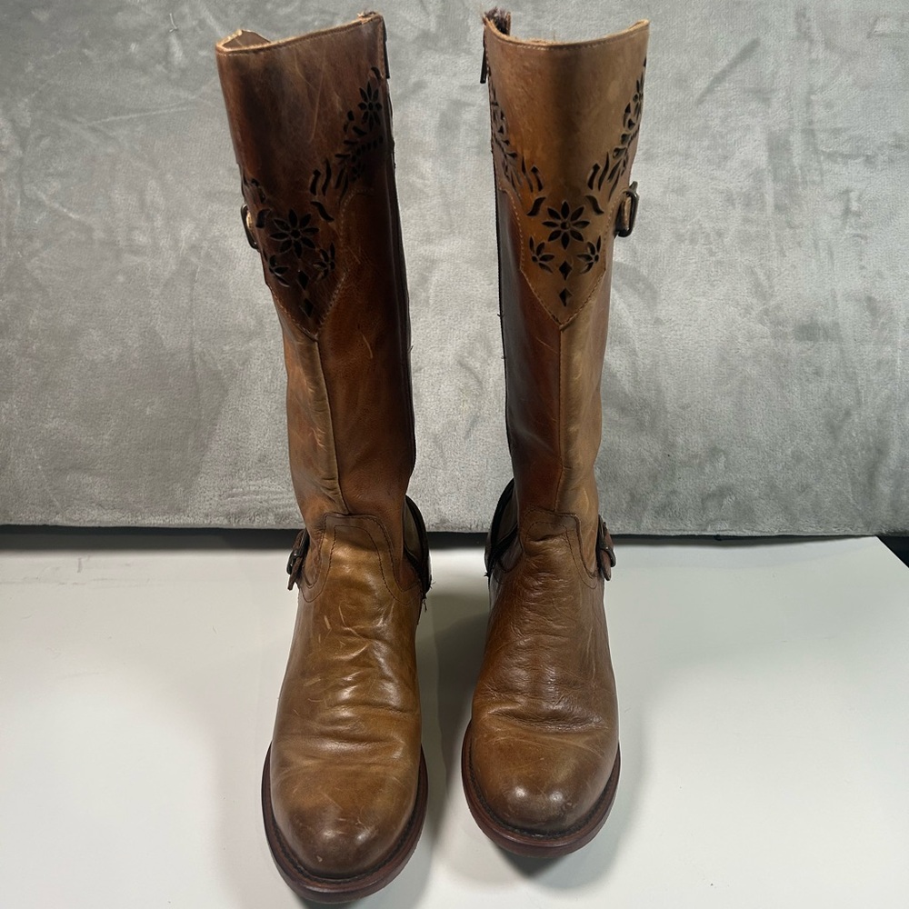 Red Hawk Austria vintage tan floral leather boots - Picture 2 of 13